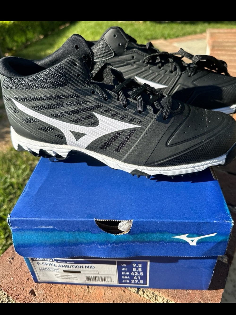 Mizuno Men's Black Spike Ambition Mid Baseball Cleats Size 9.5 NEVER WORN in Box